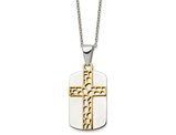 Mens Yellow Plated Stainless Steel Cross Dogtag Pendant Necklace with Chain